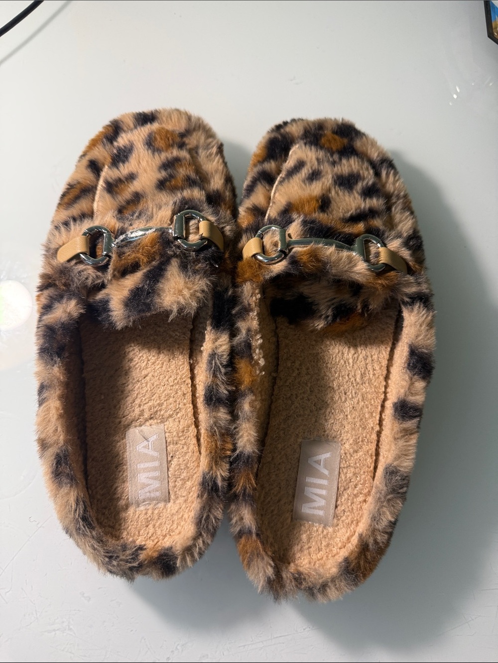 MIA Leopard Faux Fur Loafers with Gold Hardware